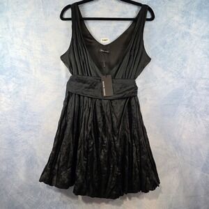 Wayne Cooper Black Silk Cotton‎ Wrap Dress V-Neck Pleated Cocktail Size 2 Y6615C